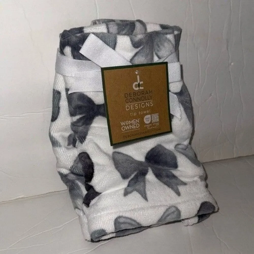 NWT Deborah Connolly 6 Piece Velour Cotton Bath Towel Set White Gray Charcoal